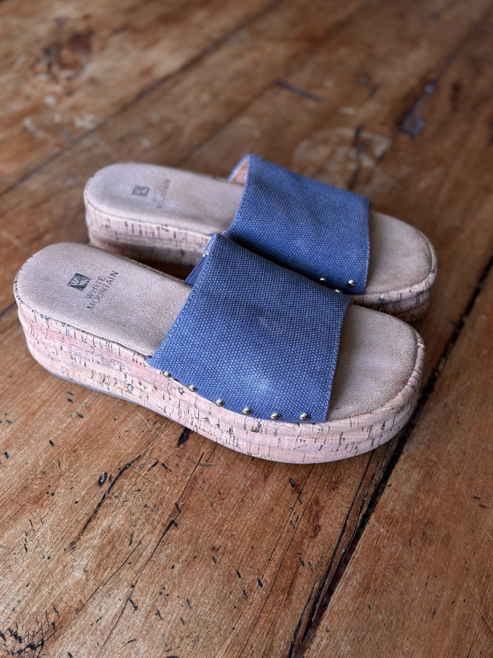 White Mountain Blue Canvas Cork Platform Slide Mules - Picture 2 of 4